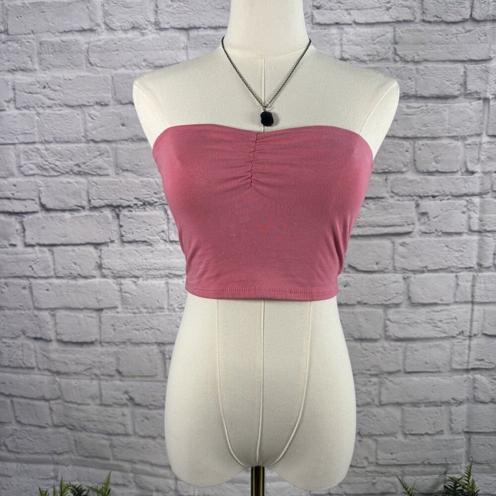 Full Tilt Dusty Rose Ribbed Tube Top M Strapless Cotton Bandeau